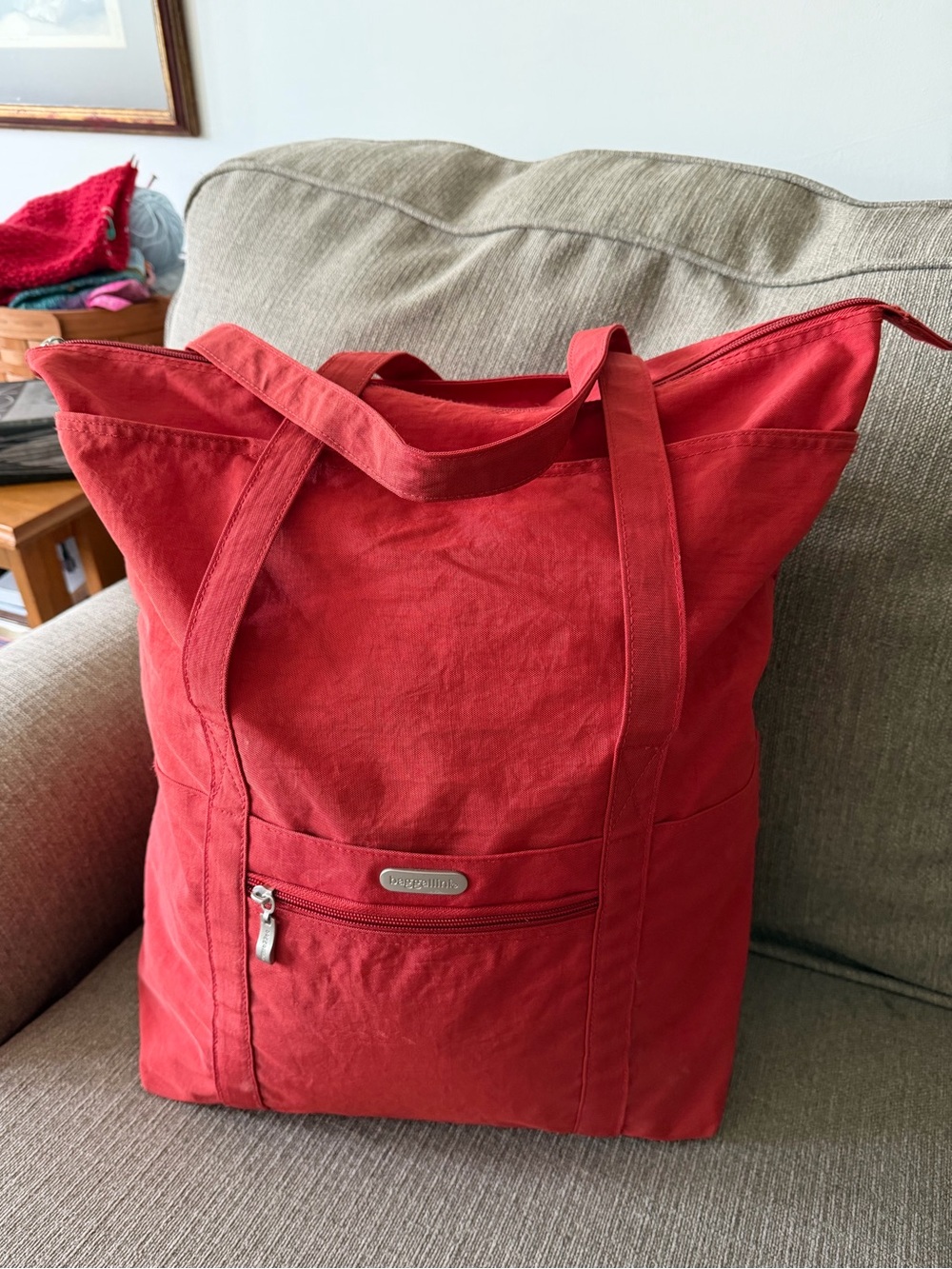 Baggallini Red Large Travel Zipper Top Tote Bag with Front Zip Pocket